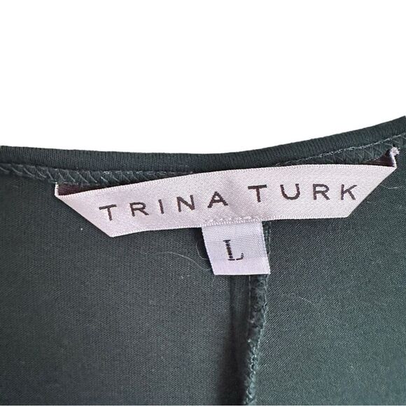 Trina Turk Women L Draped Top Dark Green Ruched Viscose Sleeveless Stretch - Picture 2 of 7